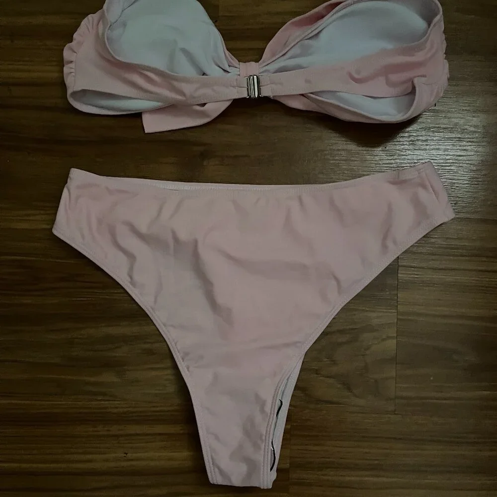 NWOT SHEIN bow light pink bikini L